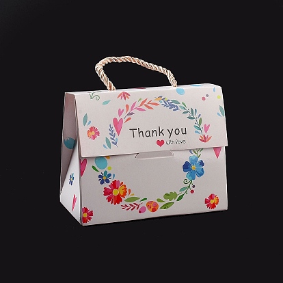 Rectangle Paper Gift Boxes with Handle Rope, for Gift Wrapping, Floral/Butterfly/Marble Pattern