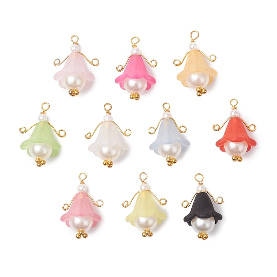 Подвески из акрила с золотой медной проволокой, с оболочкой жемчуг, цветок