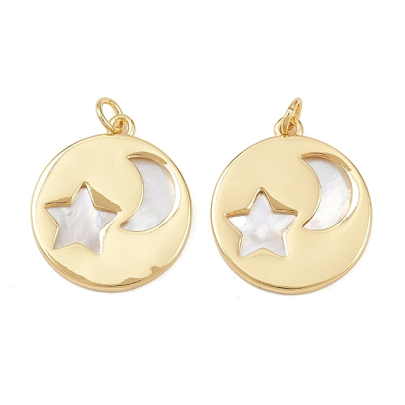 Природные подвески оболочки, латунные полые подвески в виде солнца и луны, плоские круглые, с соединительными кольцами, без свинца и без кадмия, долговечный, стойки покрытие, цвет морской раковины