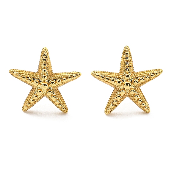 Rack Plating Brass Starfish Stud Earring, Cadmium Free & Lead Free, Long-Lasting Plated