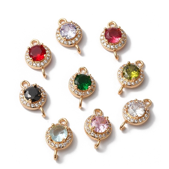 Латунные микро-паве, прозрачные фианиты, плоские круглые звенья, соединительные подвески, со стеклом, золотые