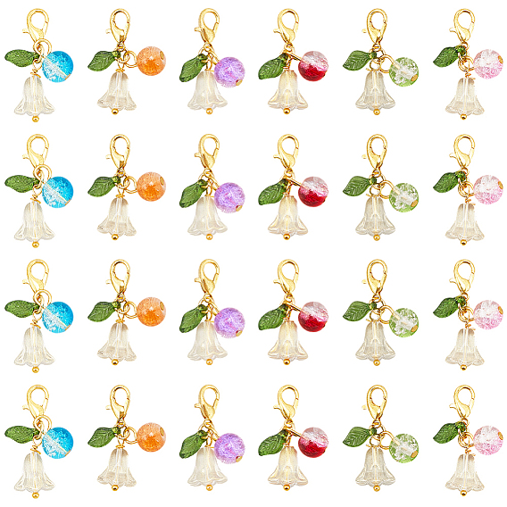 30Pcs Flower Round Acrylic & Glass Locking Stitch Marker, with Alloy Lobster Claw Clasps