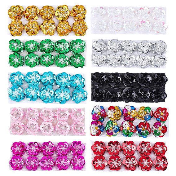 100 piezas 10 colores parche de aplique de flor con lentejuelas y cuentas de plástico