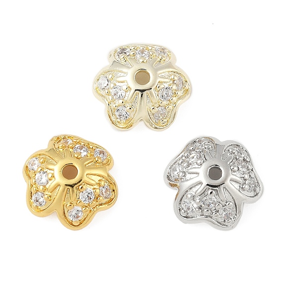 Колпачки для бусин из прозрачного кубического циркония из латуни, 3-лепестков цветка