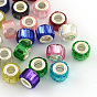 Resin European Beads, with Silver Color Plated Brass Double Cores, Round, 11x8mm, Hole: 5mm