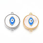 Латунные подвески-шармы с натуральными плоскими круглыми соединителями из ракушек, без кадмия, без никеля и без свинца, доджер синяя эмаль злые глазные ссылки