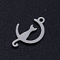 201 Stainless Steel Kitten Pendants, Crescent Moon with Cat Shape