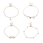 4Pcs 4 Style Alloy Chain Anklets Sets, Bowknot Link Anklets with Triangle and Resin Pearl Charm for Women