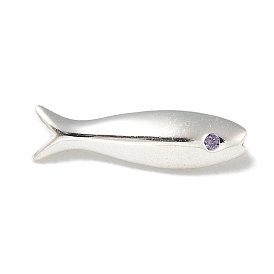 S925 Sterling Sliver Micro Pave Cubic Zirconia Spacer Beads, Fish, 925 Sterling Silver Plated