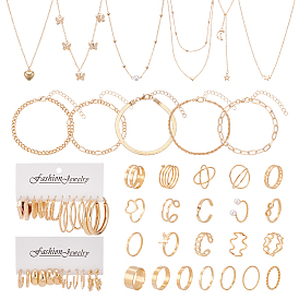 1 железные сумки с серьгами-кольцами из сплава, серьгами-гвоздиками, подвесками, ожерельями, кольцами и браслетами, набор украшений для женщин