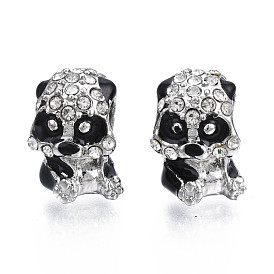 Crémaillère émail alliage placage perles européennes, Perles avec un grand trou   , avec strass cristal, sans cadmium et sans nickel et sans plomb, panda, platine