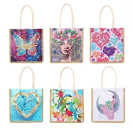 Наборы многоразовых сумок для покупок с рисунком животных/цветов/человека, включая сумку со стразами из смолы, алмазная липкая ручка, тарелка для подноса и клейкая глина