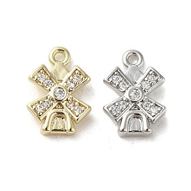 Brass Micro Pave Cubic Zirconia Charms, Windmill