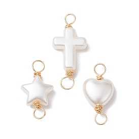 3Pcs 3 Styles Acrylic Connector Charms, Cross & Heart & Star Links with Copper Wire Double Loops