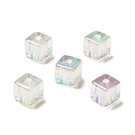 UV Plating Rainbow Iridescent Transparent Acrylic Beads, Two Tone, Cube