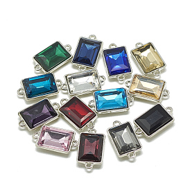 Alloy Glass Links Connectors, Faceted, Rectangle, Platinum
