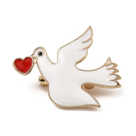 Bird & Love Heart Alloy Enamel Brooches, Brass Pin Jewelry for Women