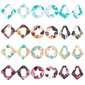 Nbeads 24Pcs 12 Style Acrylic Pendants, for DIY Bracelet Necklace Earring Jewelry Craft Making, Rhombus & Flat Round with Star & Kite