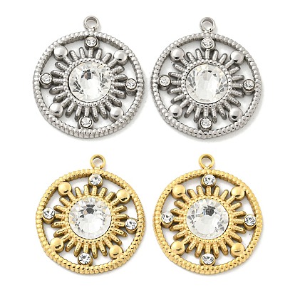 304 подвески из нержавеющей стали, с кристально горный хрусталь, плоские круглые прелести