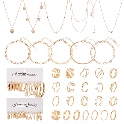 1 железные сумки с серьгами-кольцами из сплава, серьгами-гвоздиками, подвесками, ожерельями, кольцами и браслетами, набор украшений для женщин