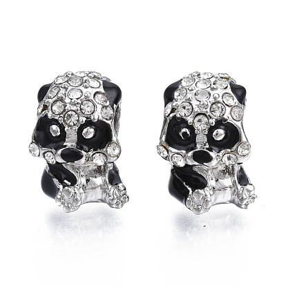 Crémaillère émail alliage placage perles européennes, Perles avec un grand trou   , avec strass cristal, sans cadmium et sans nickel et sans plomb, panda, platine