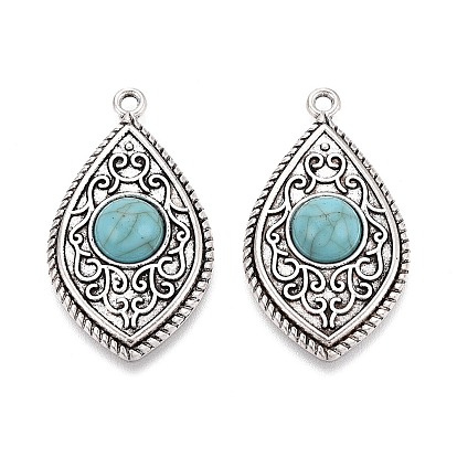 Сплавочные подвески тибетского стиля, слезинки, с имитацией синтетической бирюзы