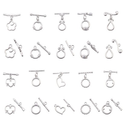 20Sets 10 Style Brass Toggle Clasps, Long-Lasting Plated, Mixed Shapes, Cadmium Free & Lead Free