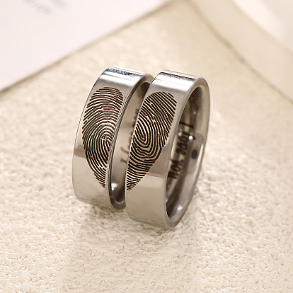 201 Stainless Steel Finger Rings for Couple, Fingerprint