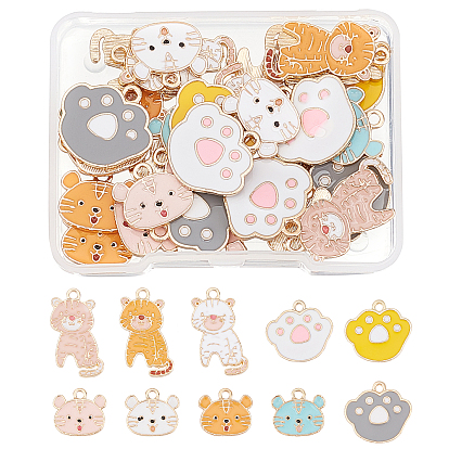 40Pcs 10 Style Light Gold Plated Alloy Enamel Pendants