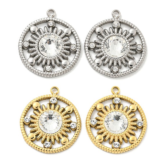 304 подвески из нержавеющей стали, с кристально горный хрусталь, плоские круглые прелести