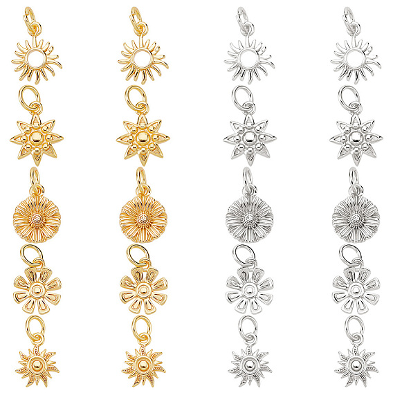20шт 10 стиль латунные подвески, с целью перехода в кольце, без кадмия и без свинца, солнце и цветок и подсолнух