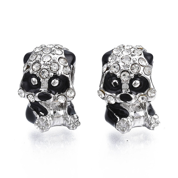 Gestell Legierung Emaille europäischen Perlen, Großloch perlen, mit Strass-Kristall, Cadmiumfrei und Nickel frei und Bleifrei, Panda, Platin Farbe