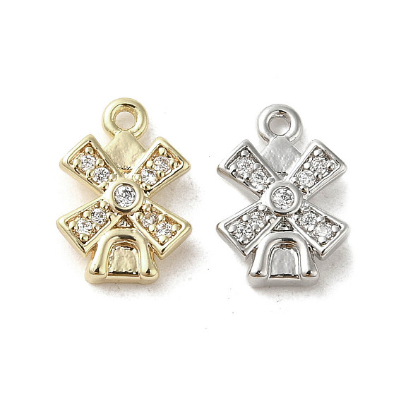 Brass Micro Pave Cubic Zirconia Charms, Windmill