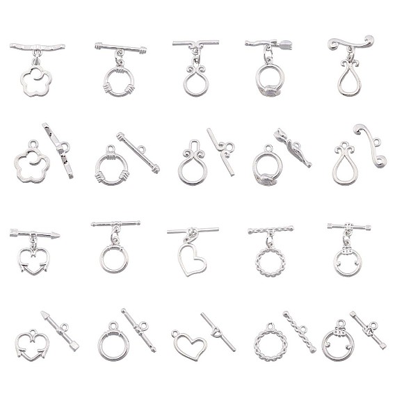 20Sets 10 Style Brass Toggle Clasps, Long-Lasting Plated, Mixed Shapes, Cadmium Free & Lead Free