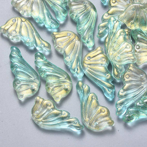 Transparent Spray Painted Glass Pendants, with Glitter Powder, Butterfly Wings