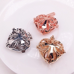 Brass Bead Cage Pendants, for Chime Ball Pendant Necklaces Making, Hollow, Heart with Cross Charm