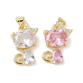 Латунные микро проложить кубического циркония подвески, подвески в форме кошки, без свинца и без кадмия, долговечный, реальный 18 k позолоченный, стойки покрытие