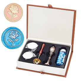 Wax Seal Stamp Set, with Brass Head & Handle, Spool, Candles & Wax, for Invitations Cards Letters Envelope, Retro Gift Box