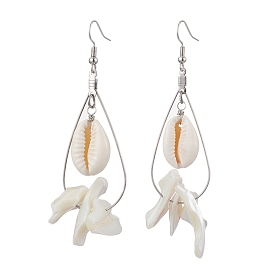 Natural Trochid Shell & Cowrie Shell Dangle Earrings, with Brass Earring Hooks and 304 Stainless Steel Finding