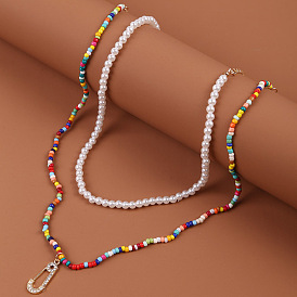 Collier multicouche bohème fait main - européen et américain, bijoux pendentif broche perle.