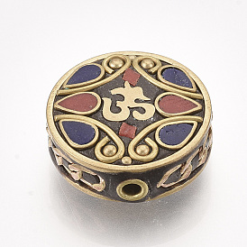 Индонезийские бусины ручной работы, с латунной фурнитурой , плоские круглые с Ом, золотые