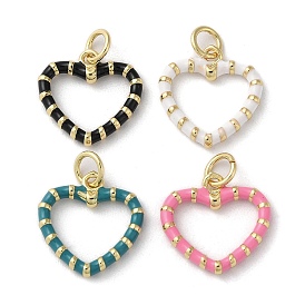 Brass Enamel Pendants, with Jump Ring, Long-Lasting Plated, Lead Free & Cadmium Free, Real 18K Gold Plated, Heart Charm