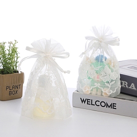 Rectangle Lace Organza Drawstring Gift Bags, Storage Bags