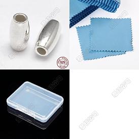 30piezas ovaladas 925 cuentas de plata esterlina, con tela de gamuza cuadrada paño de pulido plateado