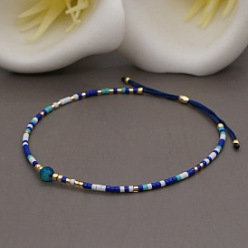 Bracelet en perles miyuki avec pierre précieuse bleue porte-bonheur pour femme