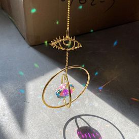 Glass Prism Pendant Decorations, Hanging Suncatchers,with Alloy Ring & Eye Charm, for Garden Decorations