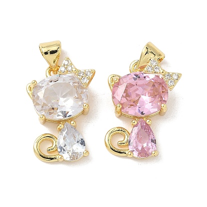 Латунные микро проложить кубического циркония подвески, подвески в форме кошки, без свинца и без кадмия, долговечный, реальный 18 k позолоченный, стойки покрытие