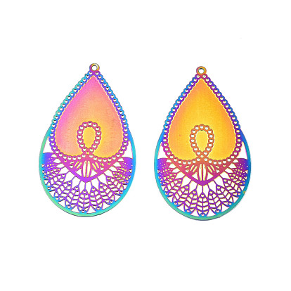 Ионное покрытие (ip) 304 филигранные подвески из нержавеющей стали, гравированные металлические украшения, капля