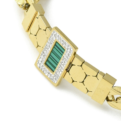 Green Synthetic Turquoise & Cubic Zirconia Rectangle Link Bracelet, with 304 Stainless Steel Chains