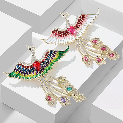 Брошь из цинкового сплава, с эмалью и стразами, феникс